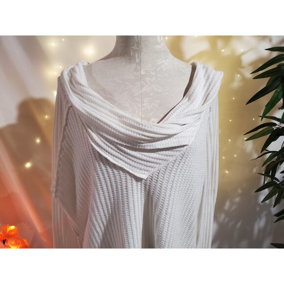 We The Free People Wildcat Thermal Waffle Knit Raw Hem Oversized Top Size XS - Picture 7 of 12